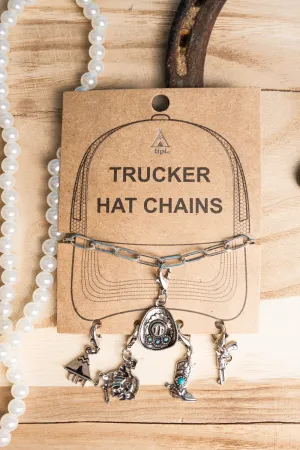Turquoise Rodeo Rider Silvertone Hat Charm Chain
