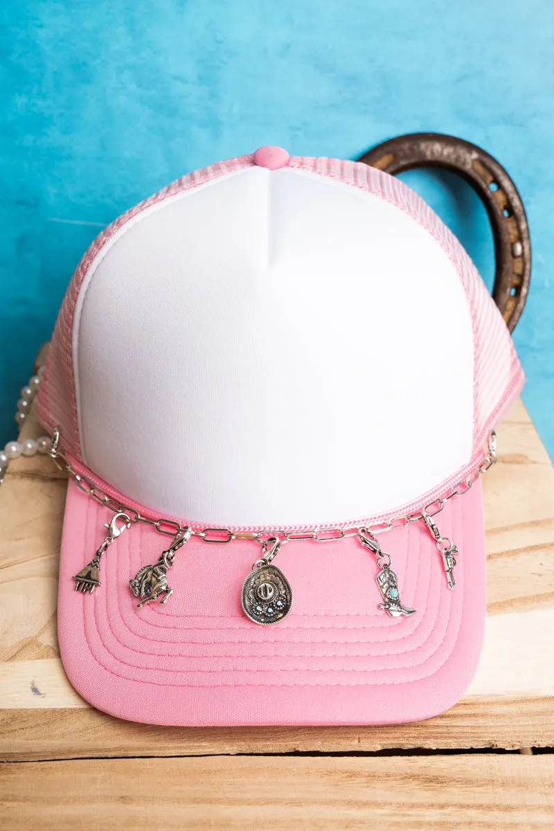 Turquoise Rodeo Rider Silvertone Hat Charm Chain