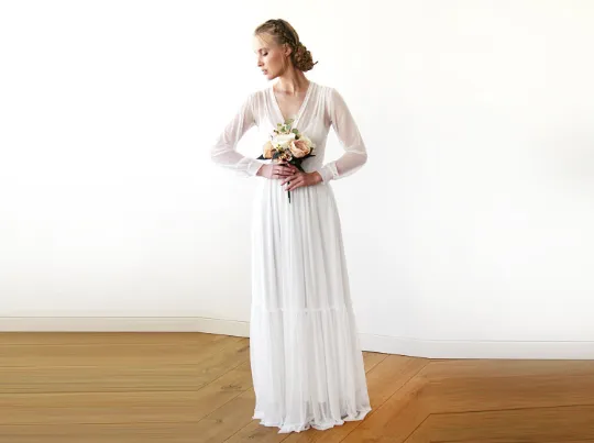 Two In One  All chiffon mesh White Wedding Dress #1218