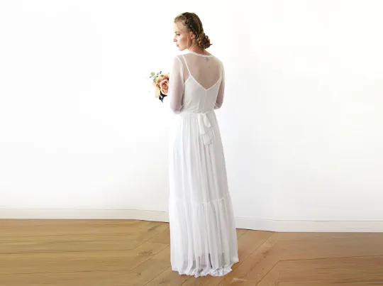 Two In One  All chiffon mesh White Wedding Dress #1218