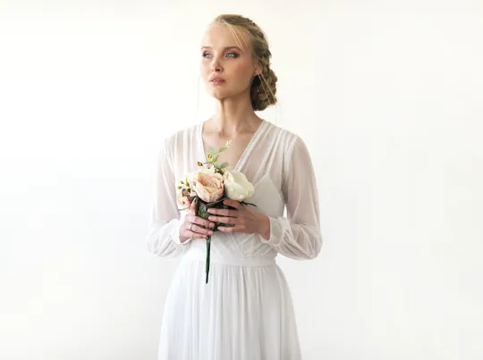 Two In One  All chiffon mesh White Wedding Dress #1218