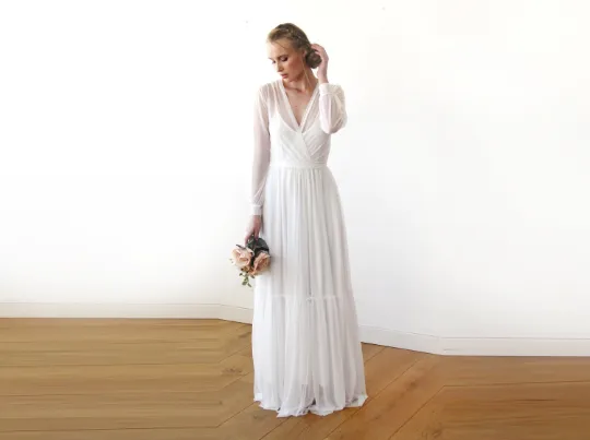 Two In One  All chiffon mesh White Wedding Dress #1218