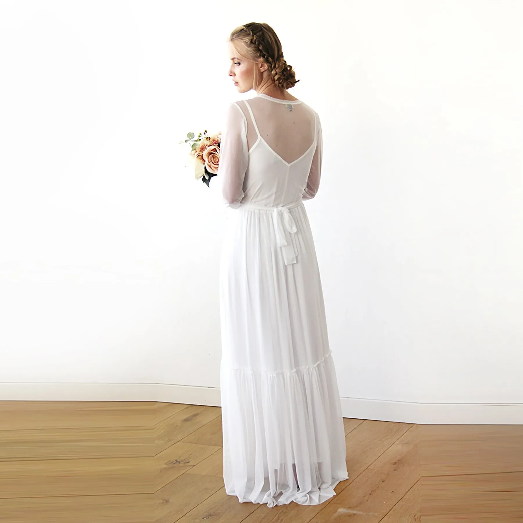 Two In One  All chiffon mesh White Wedding Dress #1218