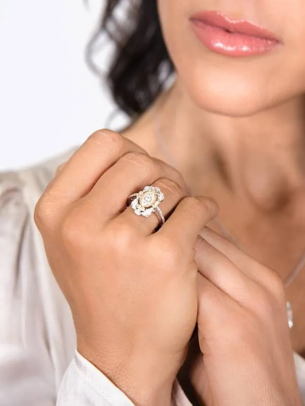 Two Toned Diamond Art Deco Style Ring