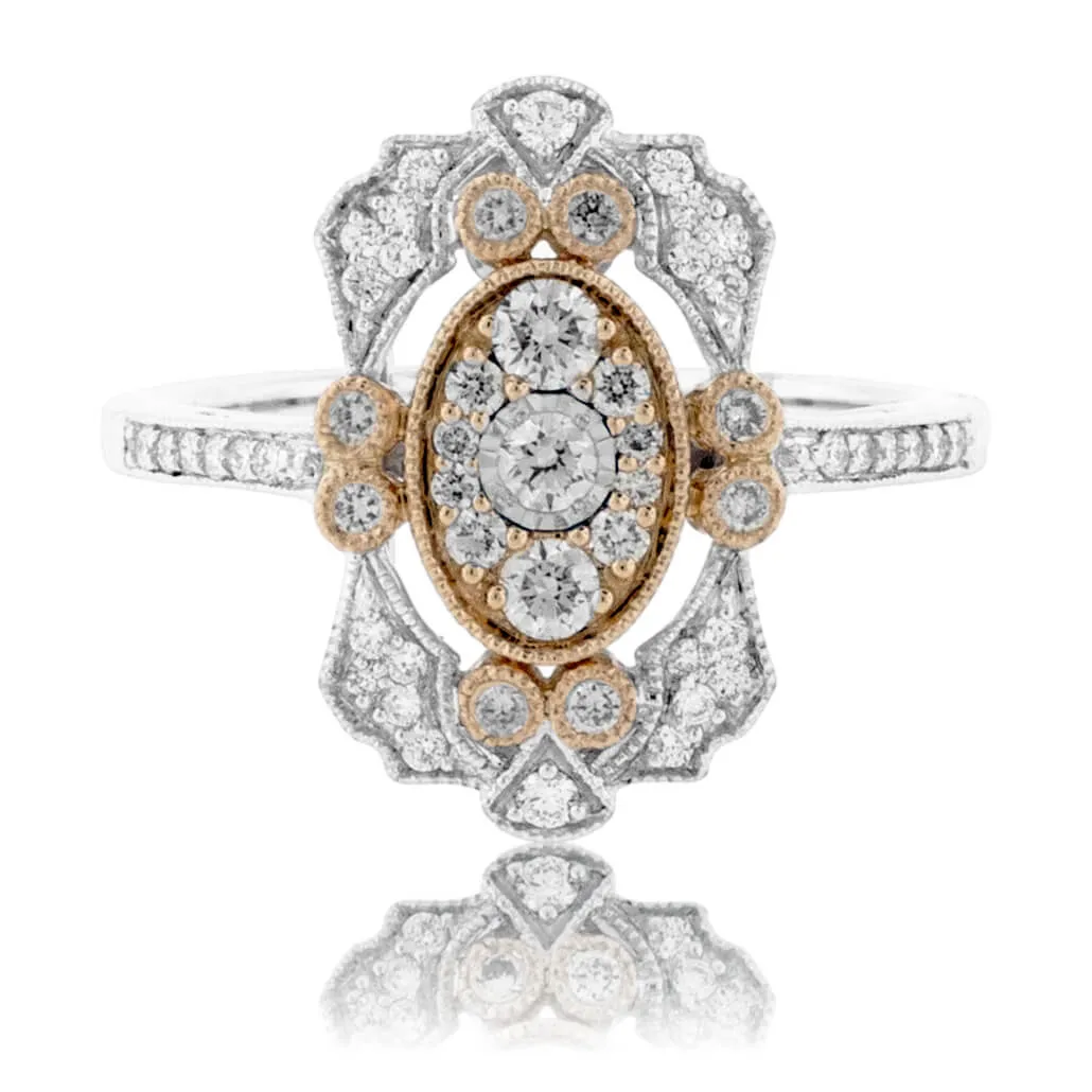 Two Toned Diamond Art Deco Style Ring