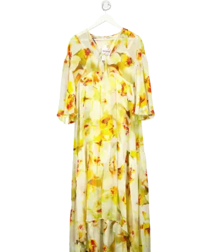 Uli Herzner Yellow Summer Silk Floral Print Maxi Dress UK S/M