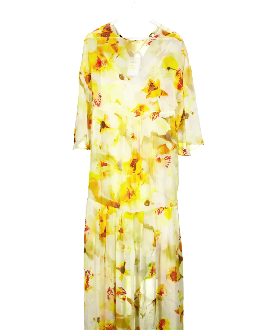 Uli Herzner Yellow Summer Silk Floral Print Maxi Dress UK S/M