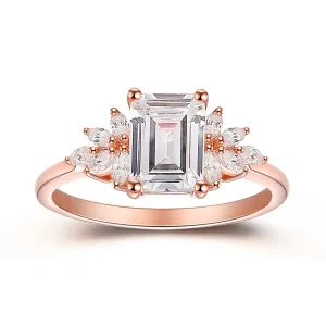 Unique Design 2 Carat Emerald Cut Side Stone Moissanite Engagement Ring Anniversary Gifts