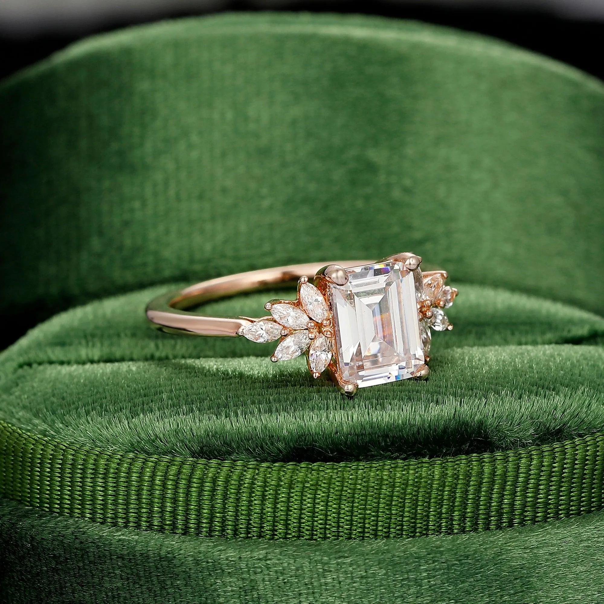 Unique Design 2 Carat Emerald Cut Side Stone Moissanite Engagement Ring Anniversary Gifts