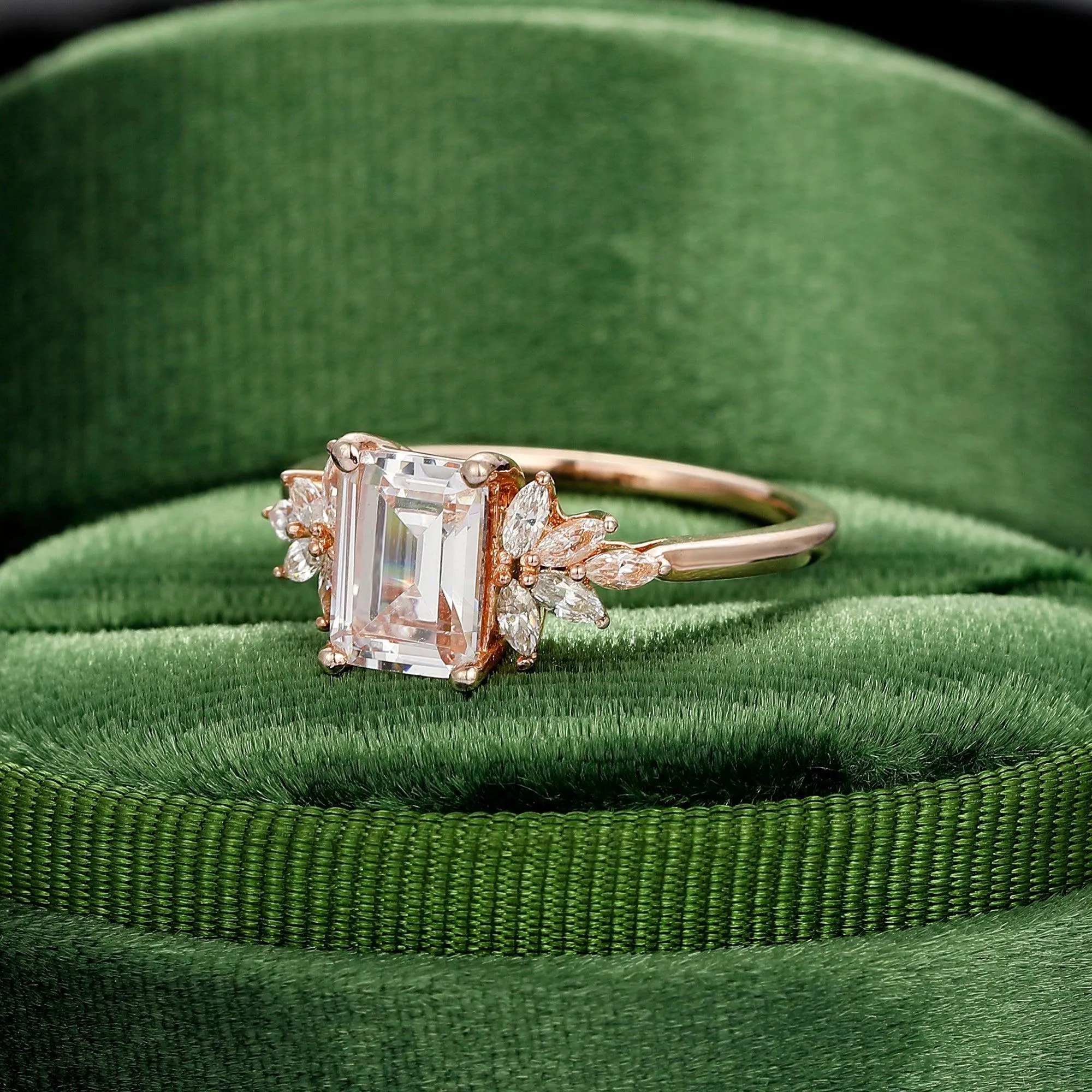 Unique Design 2 Carat Emerald Cut Side Stone Moissanite Engagement Ring Anniversary Gifts