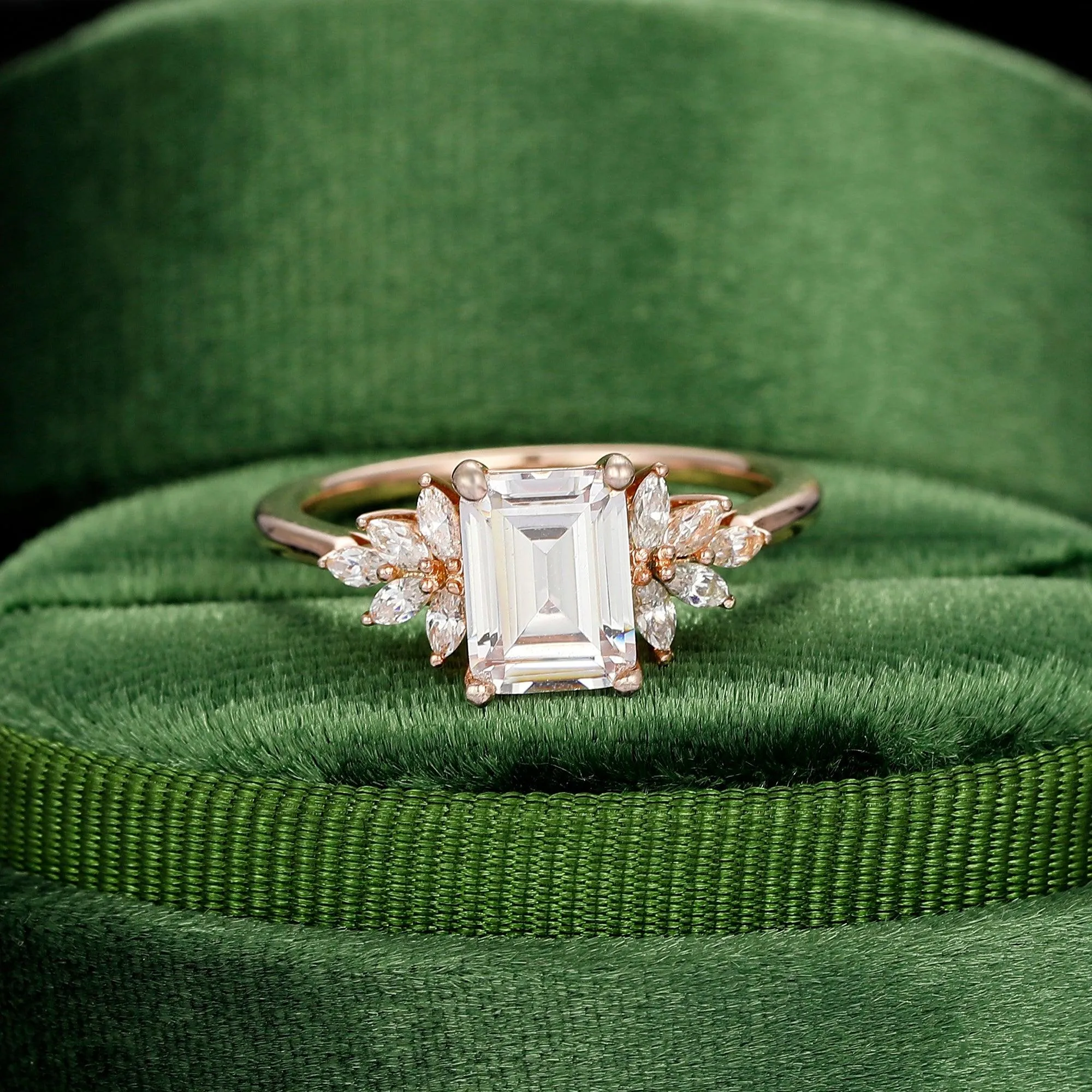 Unique Design 2 Carat Emerald Cut Side Stone Moissanite Engagement Ring Anniversary Gifts