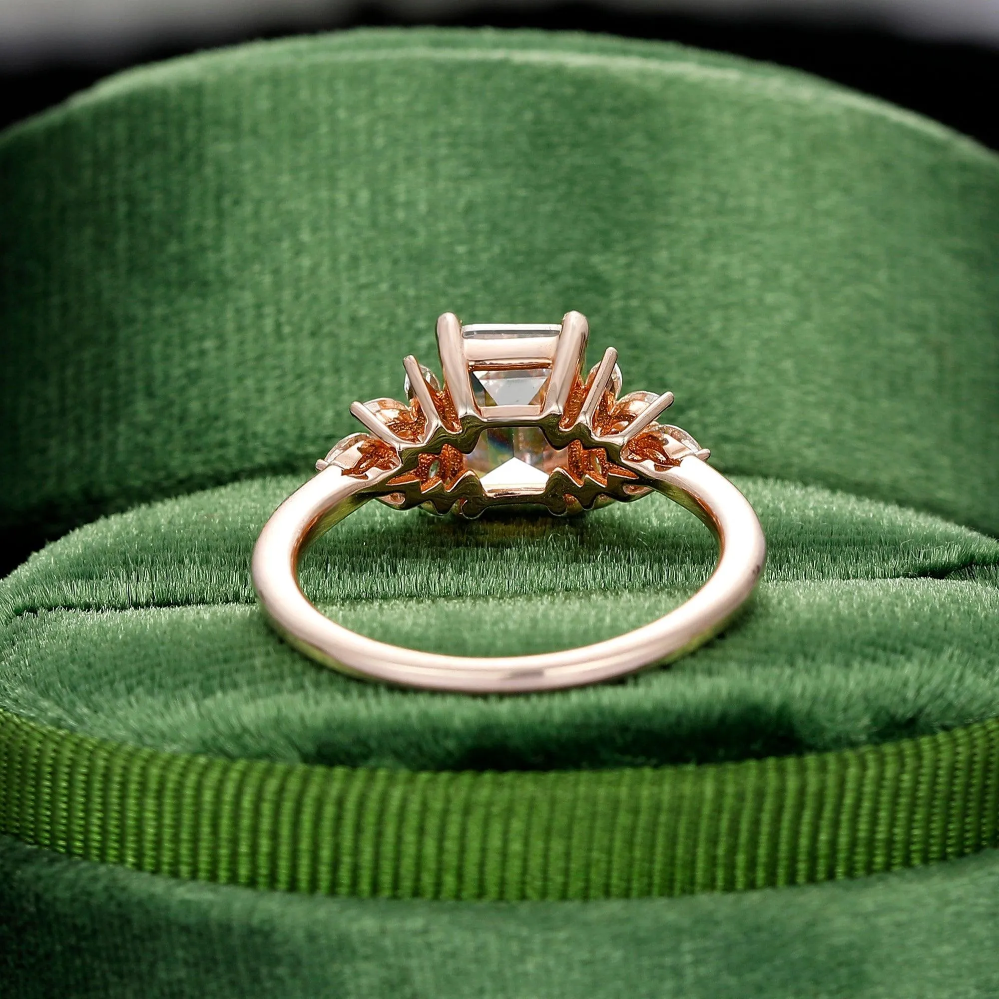 Unique Design 2 Carat Emerald Cut Side Stone Moissanite Engagement Ring Anniversary Gifts