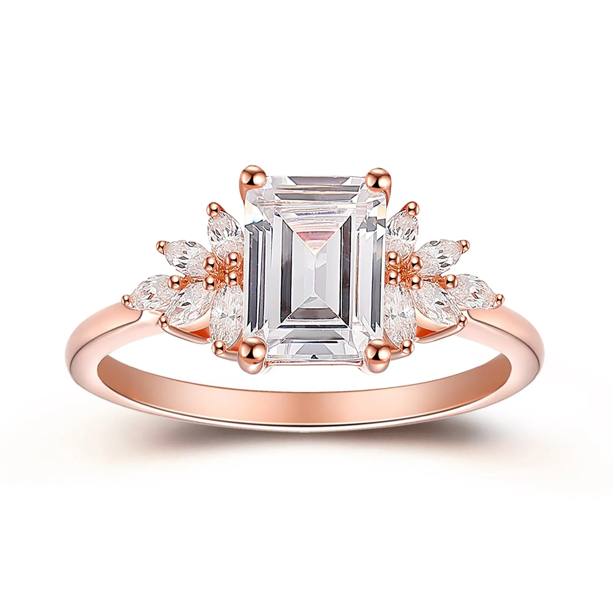 Unique Design 2 Carat Emerald Cut Side Stone Moissanite Engagement Ring Anniversary Gifts