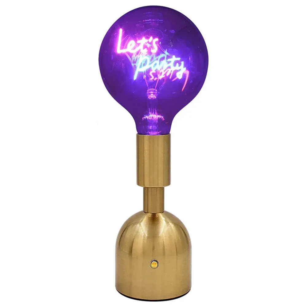 USB Cordless Rechargeable Table Lamp with Brass Base, LED Bulb and Neon Text | Choice of Message