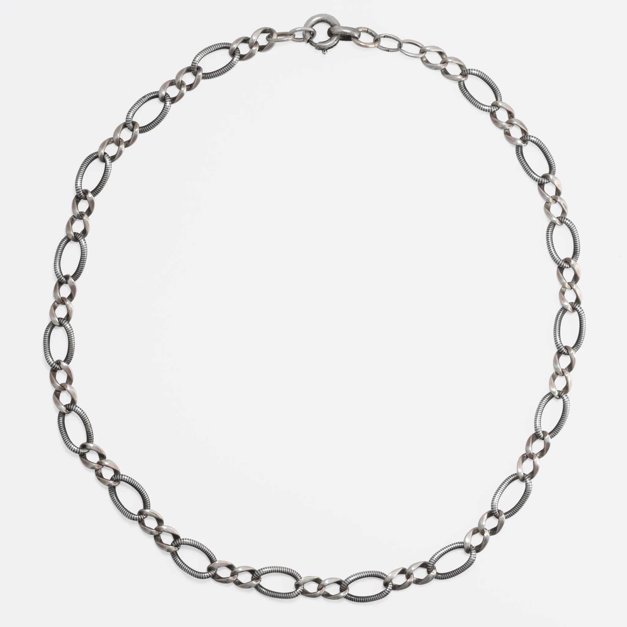 Victorian Niello Silver Curb-Link Chain