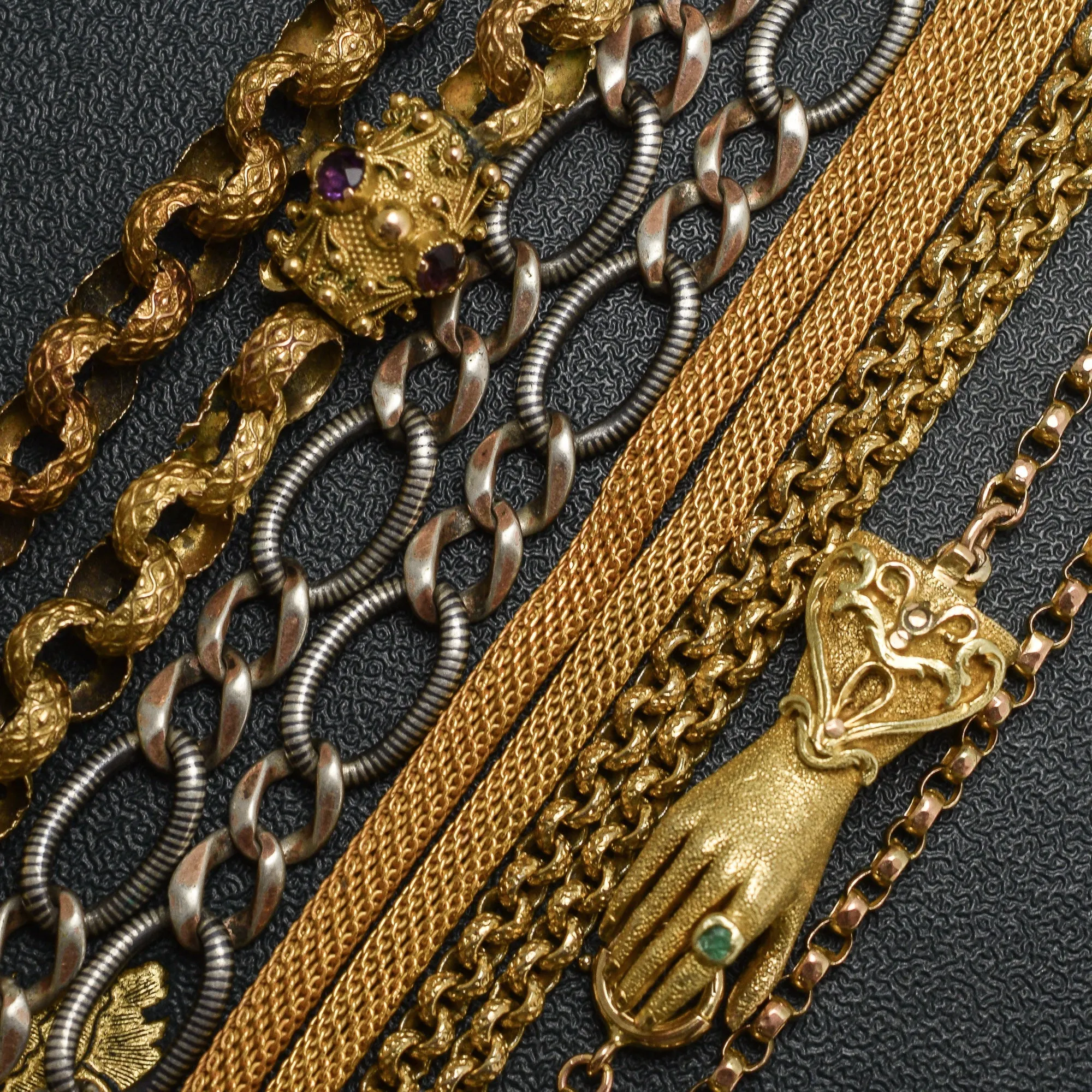 Victorian Niello Silver Curb-Link Chain
