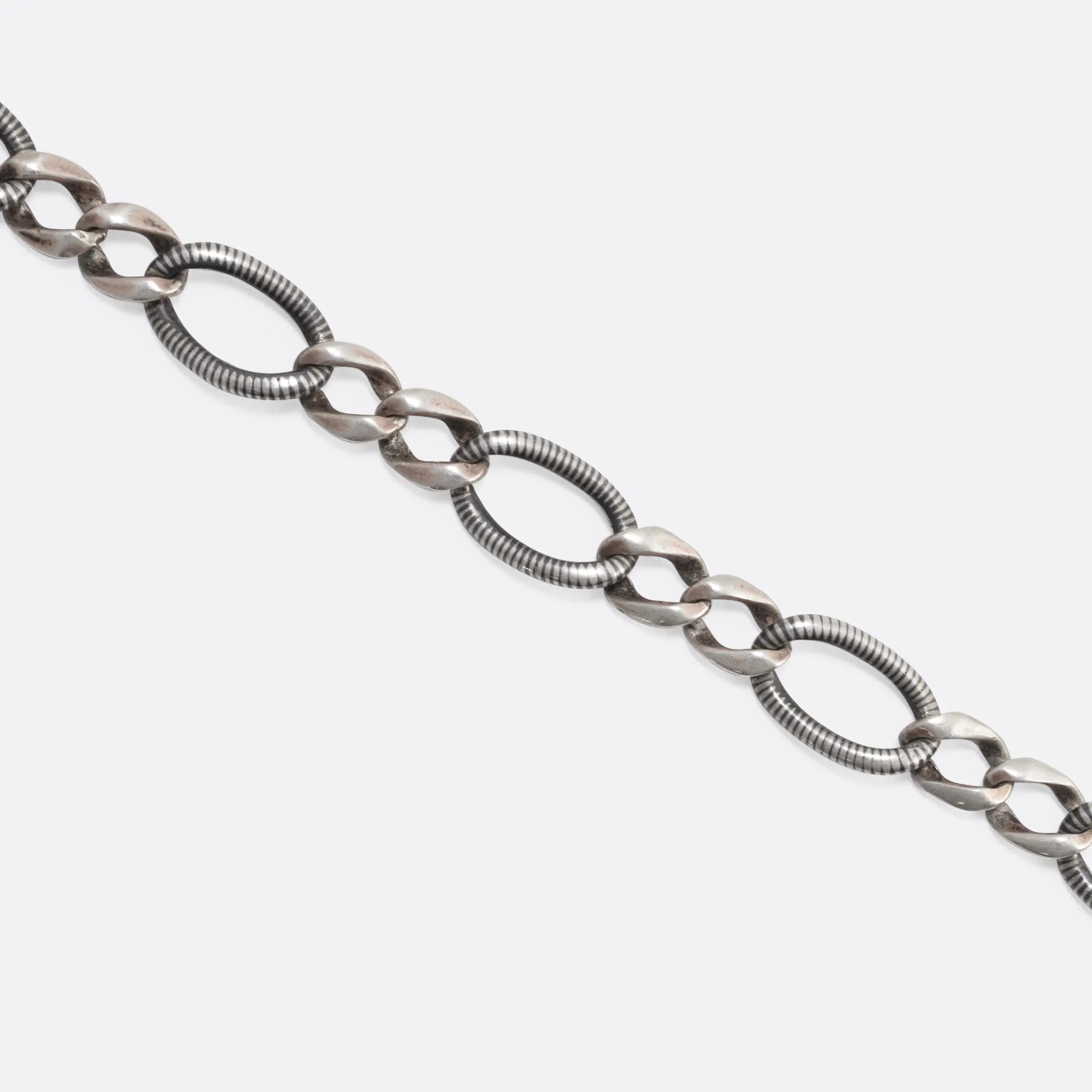 Victorian Niello Silver Curb-Link Chain