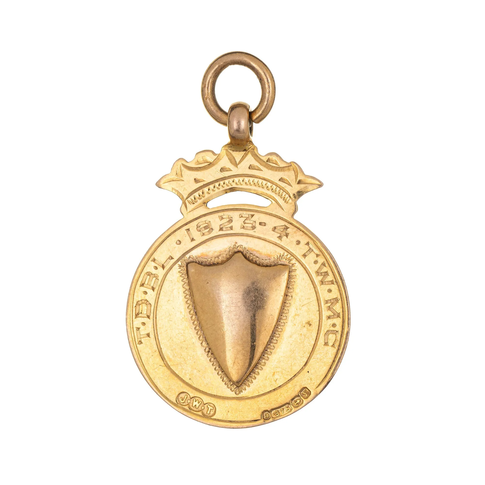 Vintage 1923 Art Deco Medallion 9k Yellow Gold Pendant Charm Fine Jewelry Fob