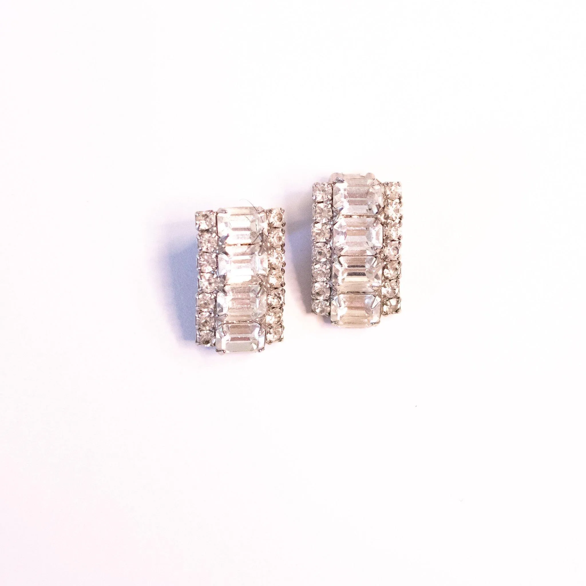 Vintage Art Deco Diamante Emerald and Brilliant Cut Crystal Statement Earrings