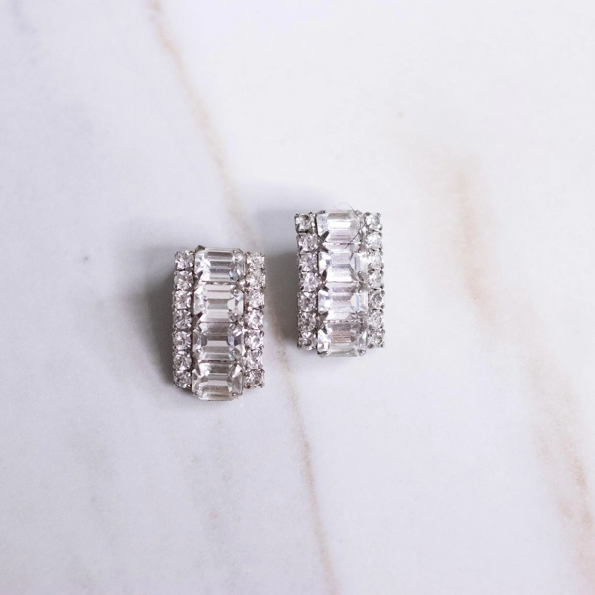 Vintage Art Deco Diamante Emerald and Brilliant Cut Crystal Statement Earrings