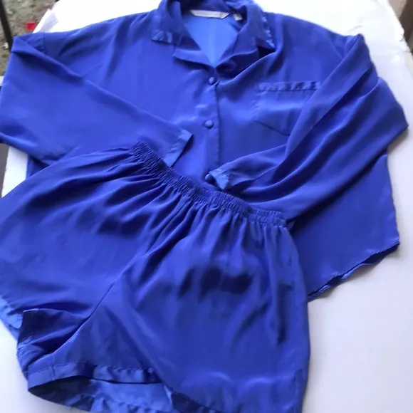 Vintage Victoria’s Secret Blue PJ Set 90‘ y2k Sexy Lounge Matching Large 2 Piece