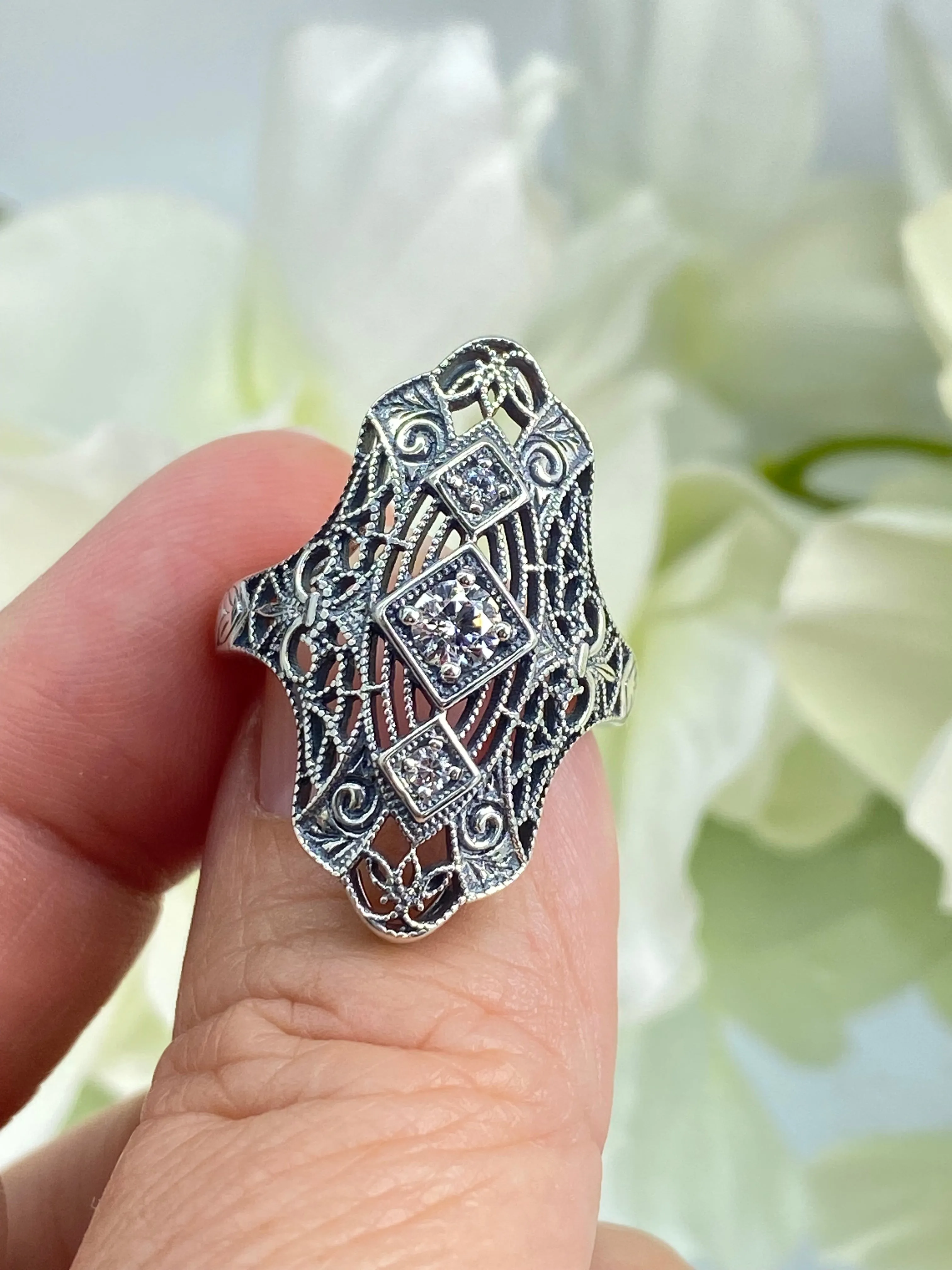 White CZ Ring, Size 6, 1920s-30s Art Deco, Gatsby style Jewelry D593 - Ready to Ship