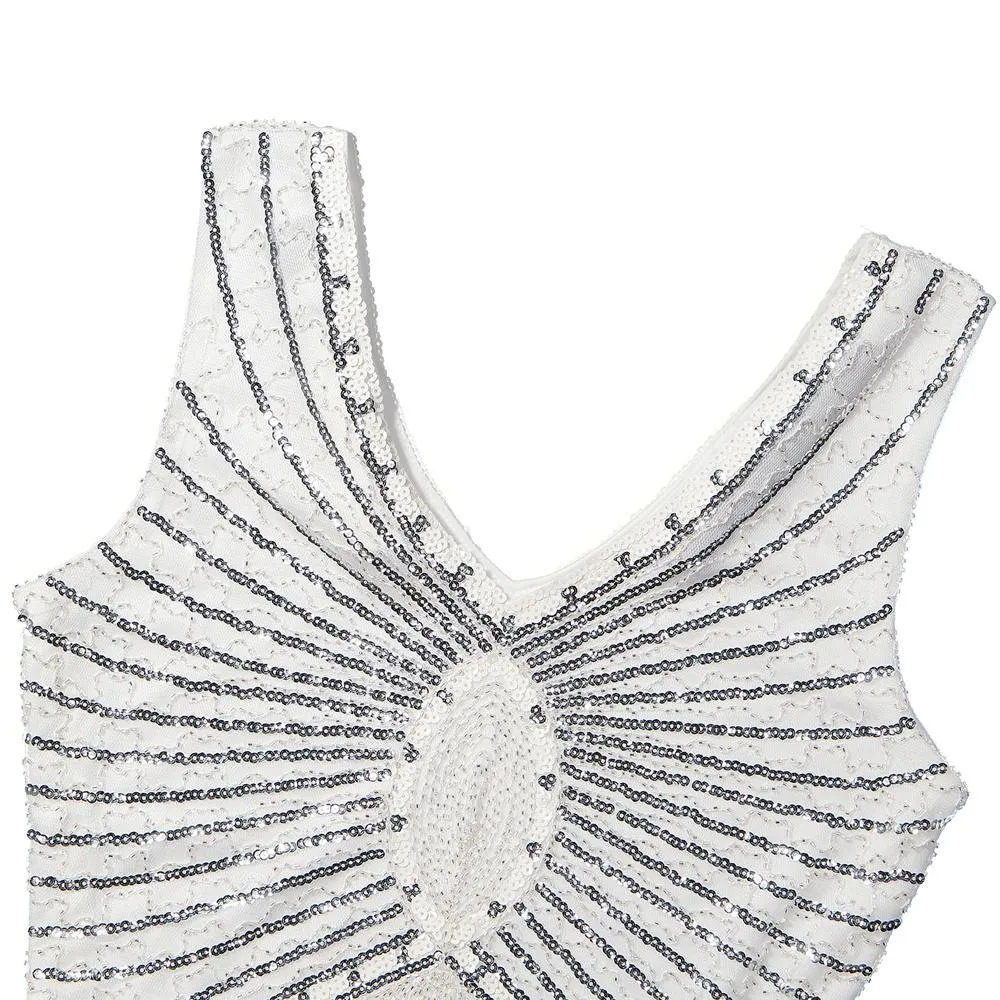 White Gatsby Themed Dress 1920s Art Deco