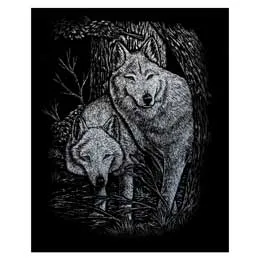 Wolves in Trees Mini Silver Foil Engraving Art Kit, 5 x 7