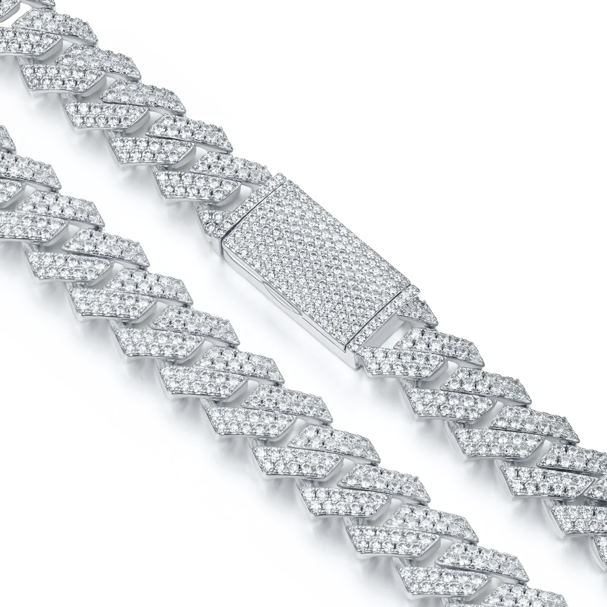 Women's Round Cut Prong Cuban Link Chain - 12mm