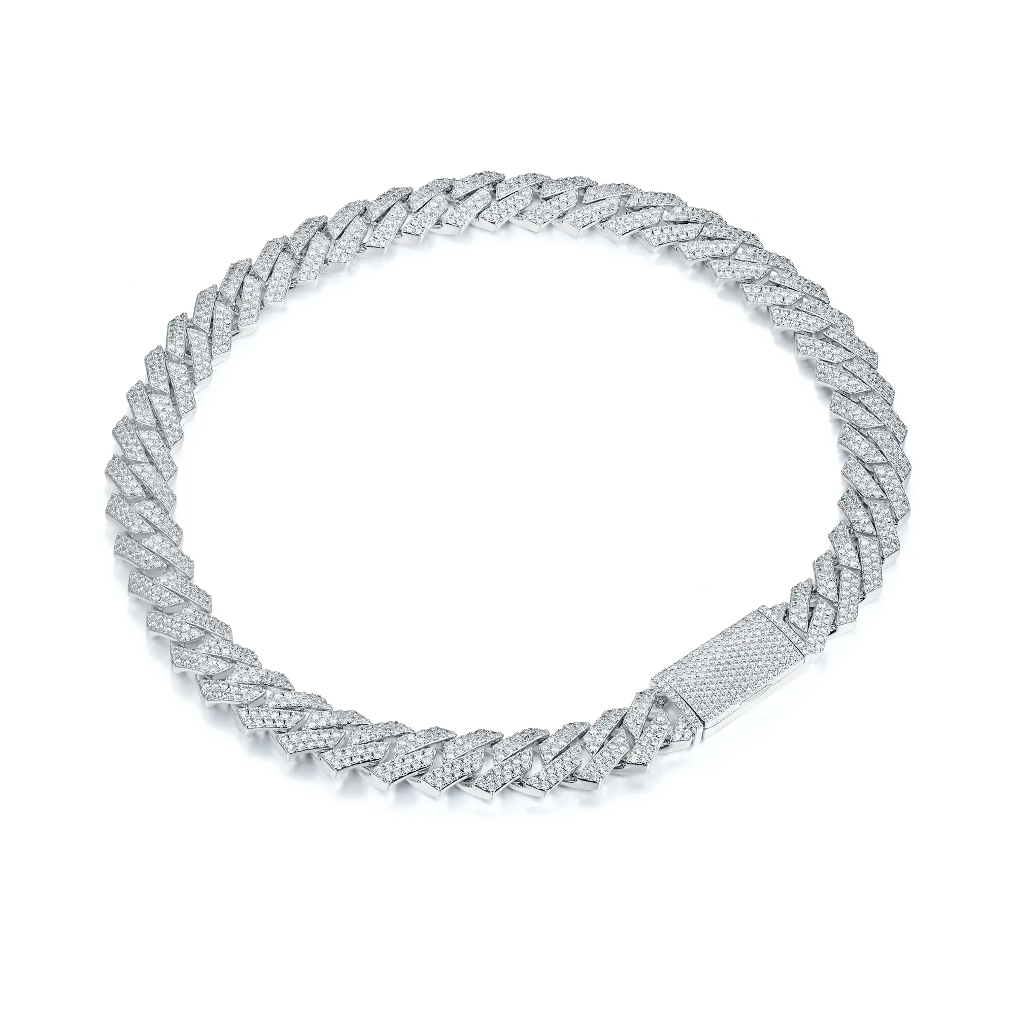 Women's Round Cut Prong Cuban Link Chain - 12mm
