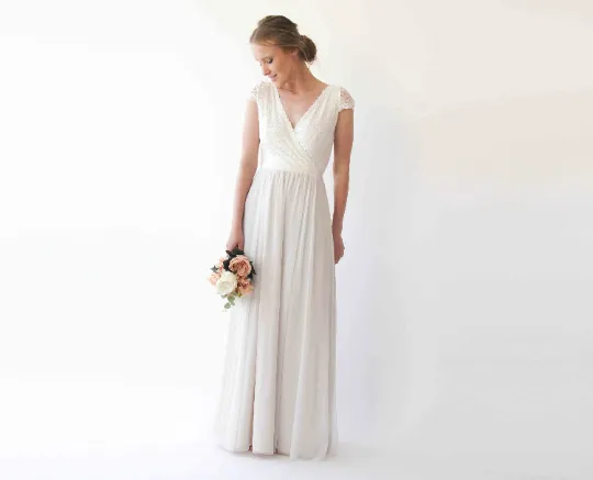Wrap Cape sleeves lace wedding dress #1234