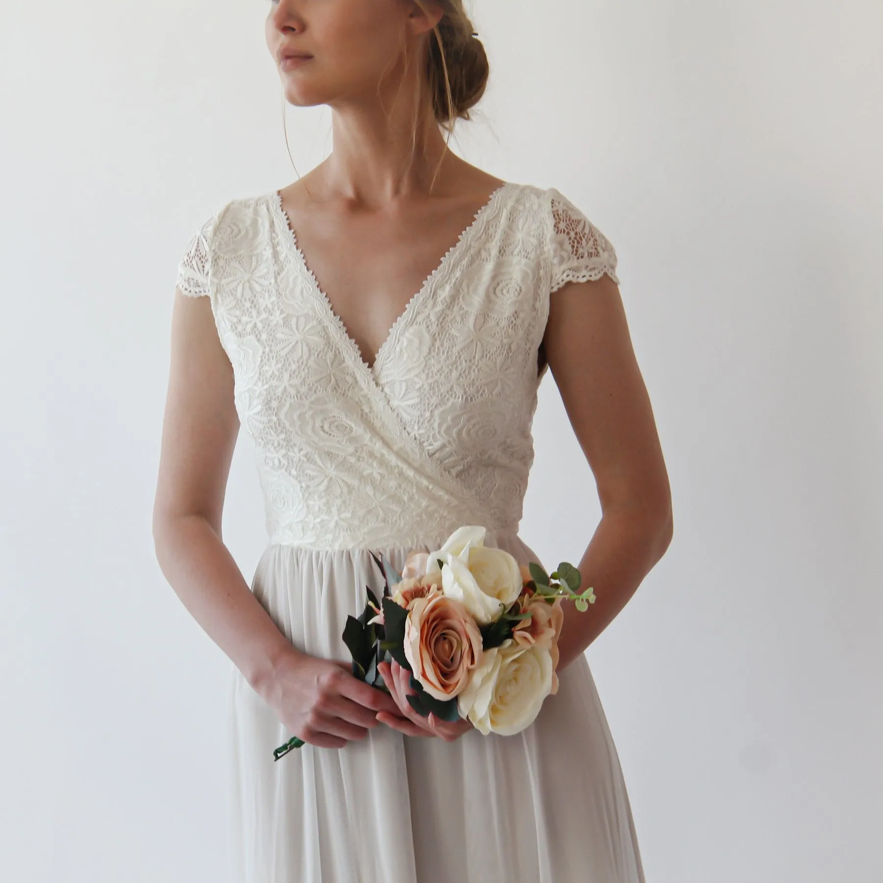 Wrap Cape sleeves lace wedding dress #1234