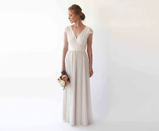 Wrap Cape sleeves lace wedding dress #1234