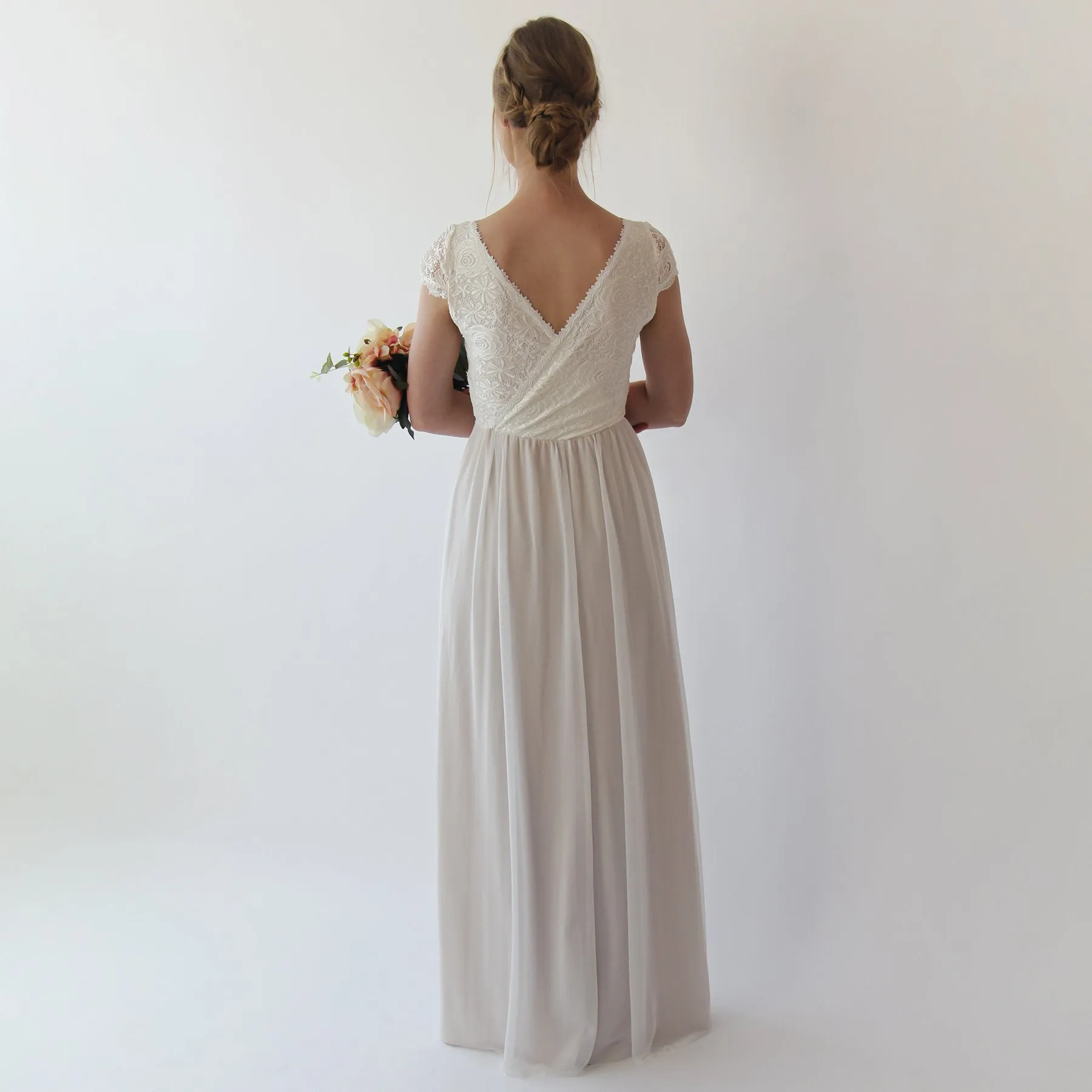 Wrap Cape sleeves lace wedding dress #1234