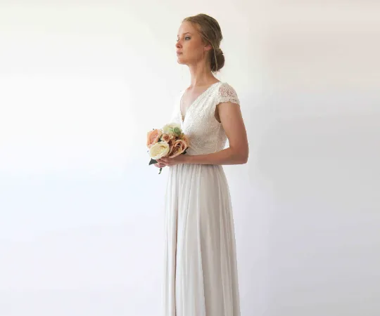 Wrap Cape sleeves lace wedding dress #1234