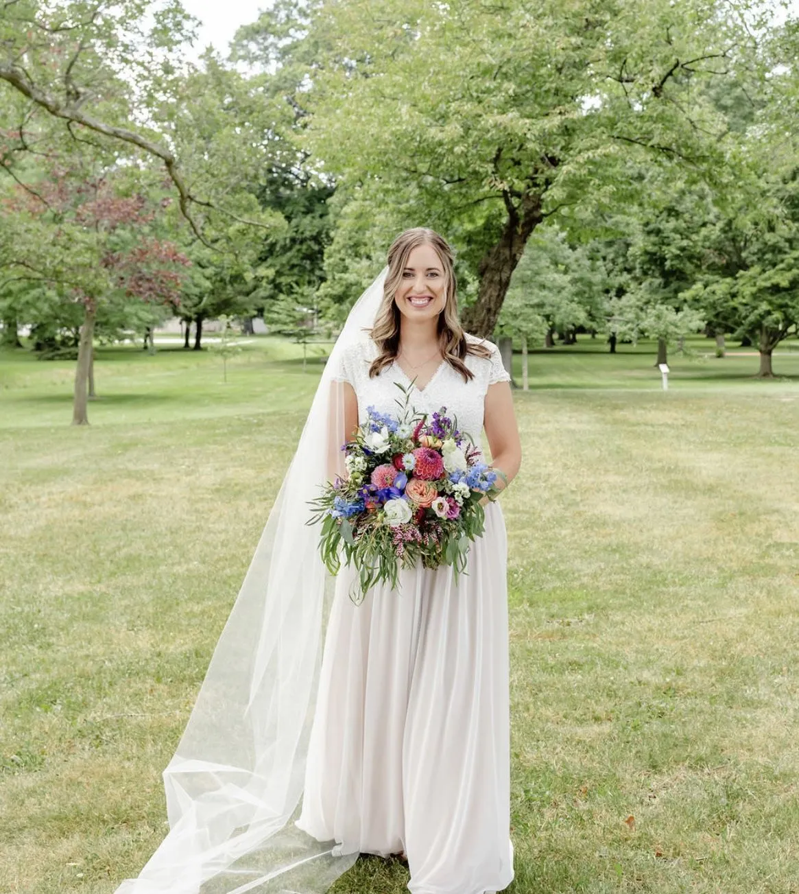 Wrap Cape sleeves lace wedding dress #1234