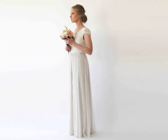 Wrap Cape sleeves lace wedding dress #1234