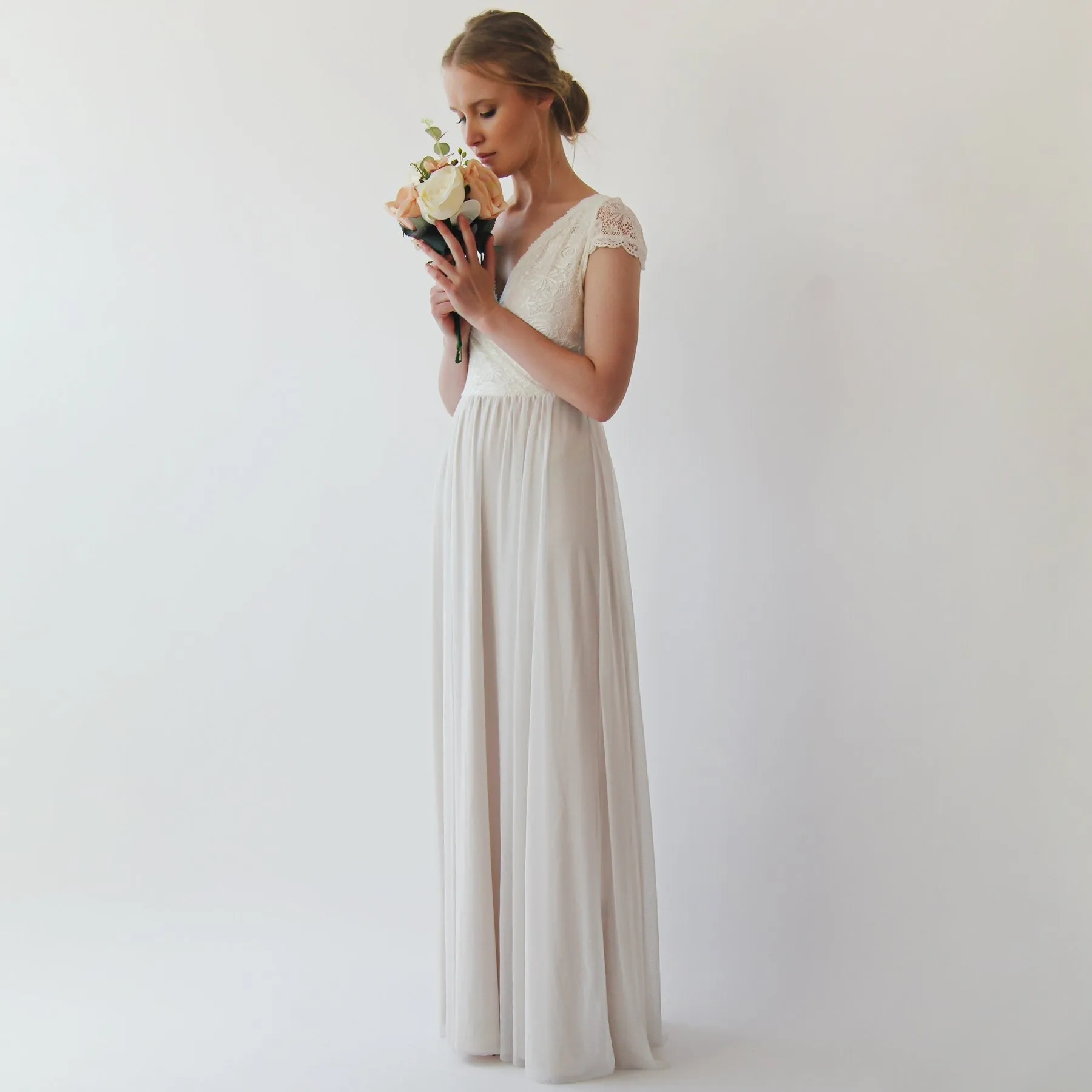 Wrap Cape sleeves lace wedding dress #1234