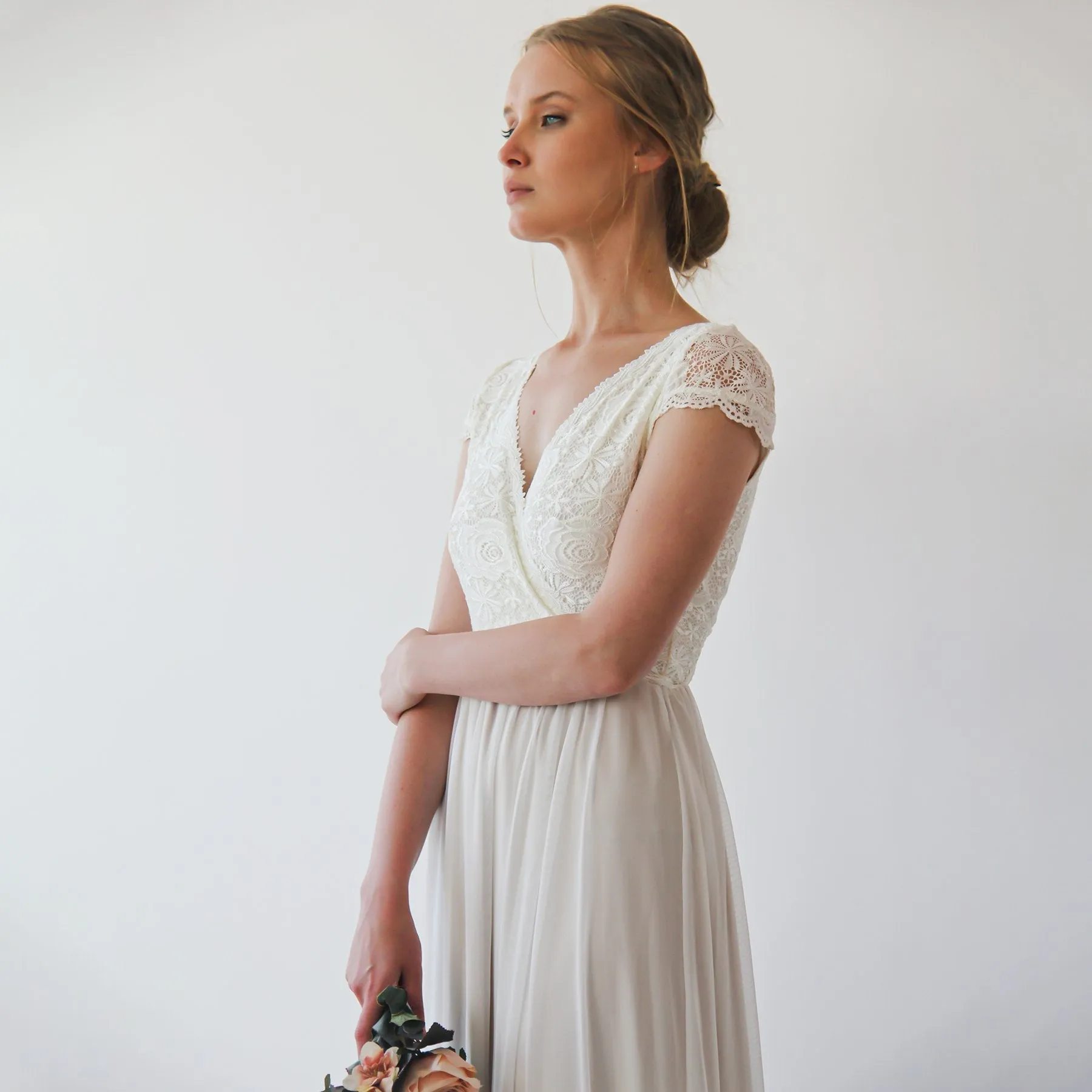 Wrap Cape sleeves lace wedding dress #1234