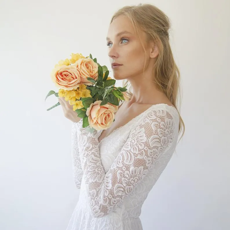 Wrap lace wedding dress  with long sleeves #1287