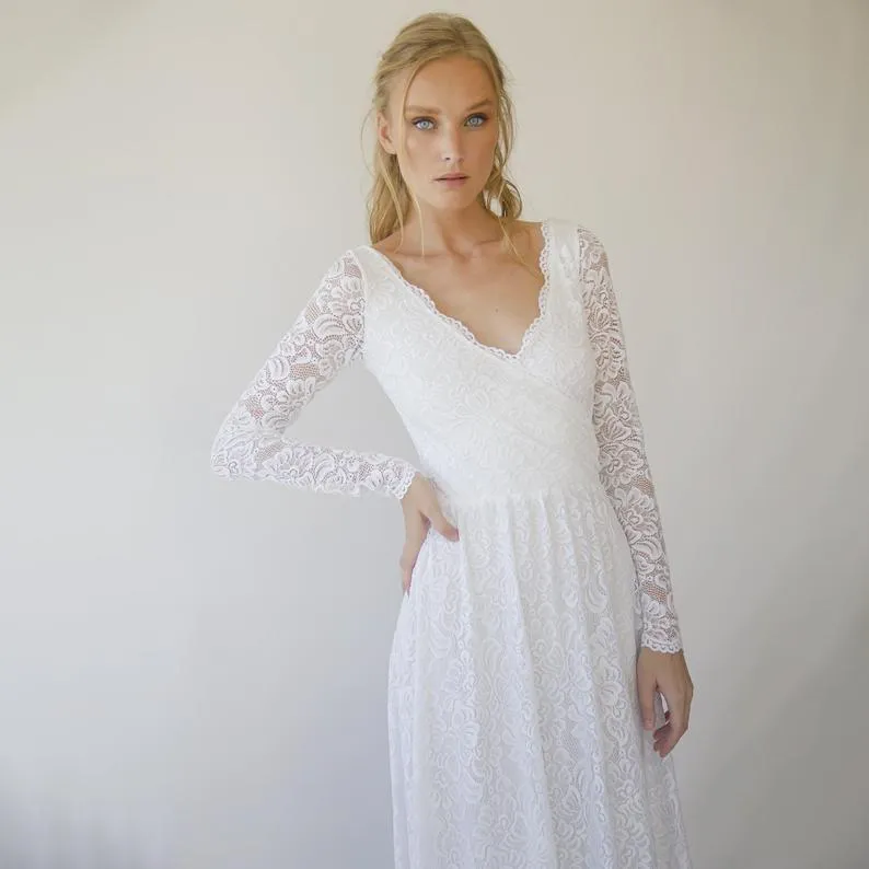 Wrap lace wedding dress  with long sleeves #1287
