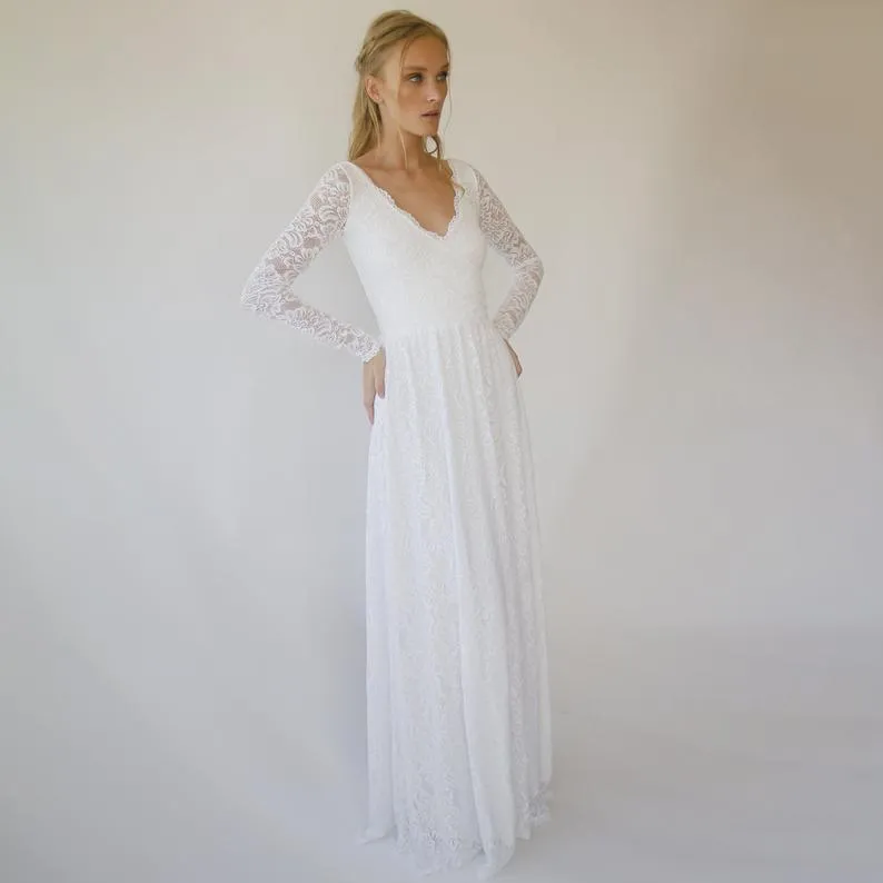 Wrap lace wedding dress  with long sleeves #1287
