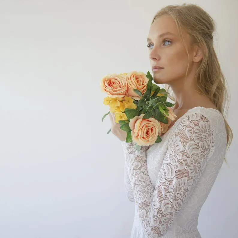 Wrap lace wedding dress  with long sleeves #1287