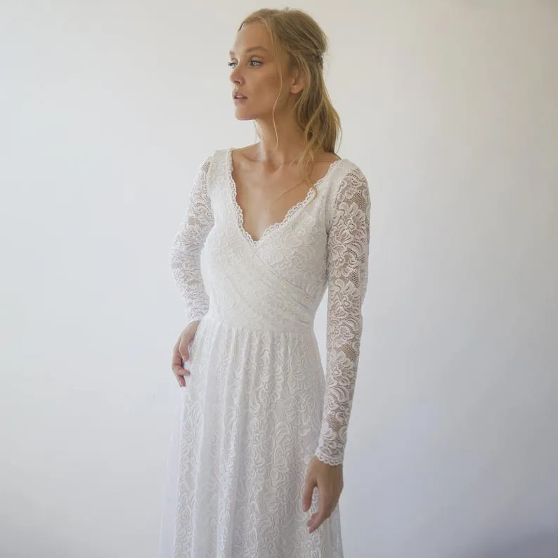 Wrap lace wedding dress  with long sleeves #1287