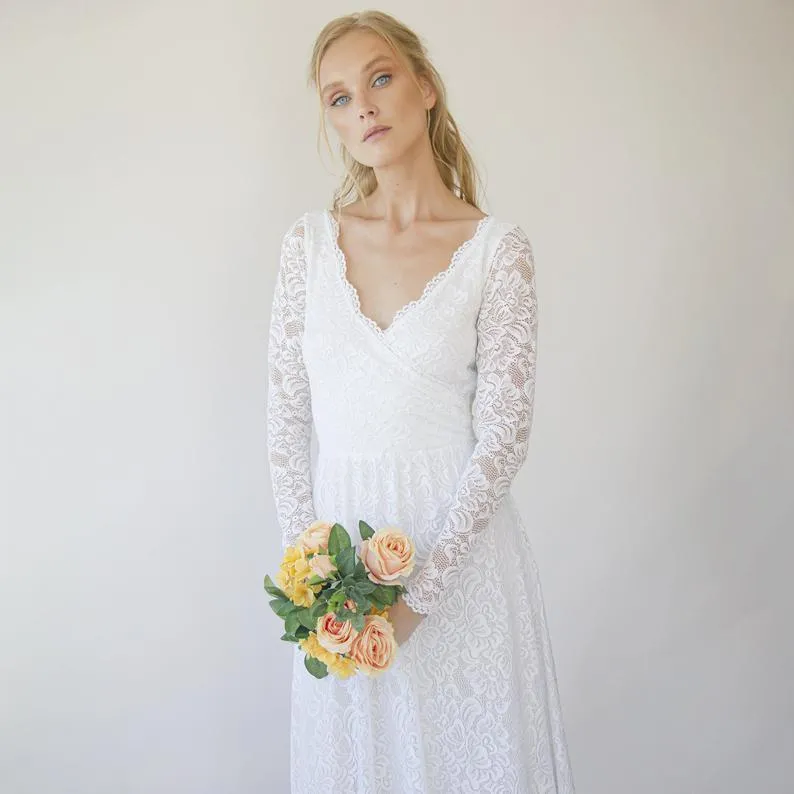 Wrap lace wedding dress  with long sleeves #1287