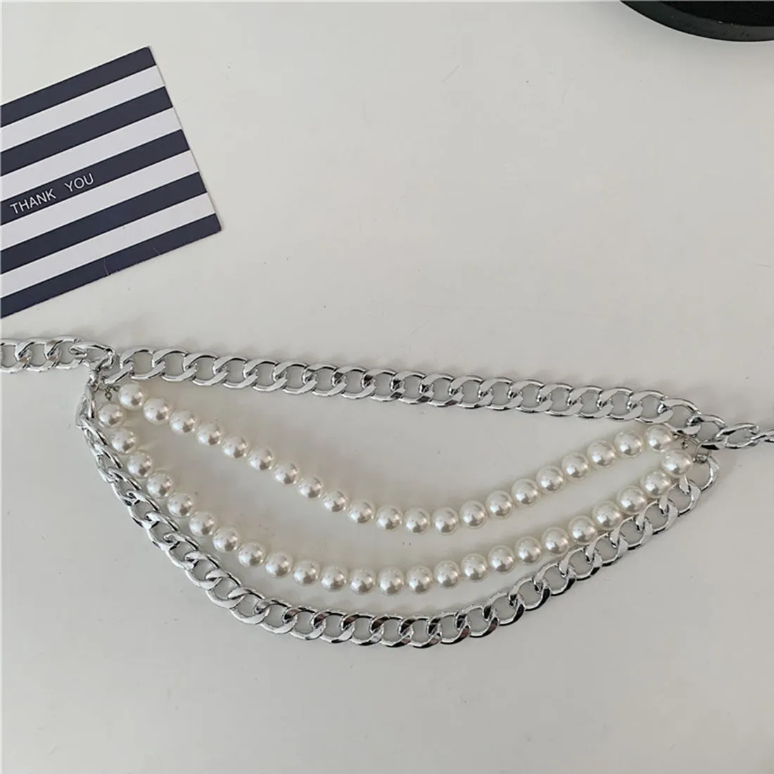YaTeMix Pearl Waist Chain Matching Suit Shirt Dress for Women Girls Simulated Imitation Pearl Body Chain
