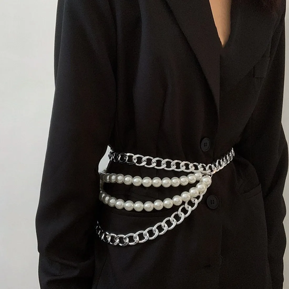 YaTeMix Pearl Waist Chain Matching Suit Shirt Dress for Women Girls Simulated Imitation Pearl Body Chain