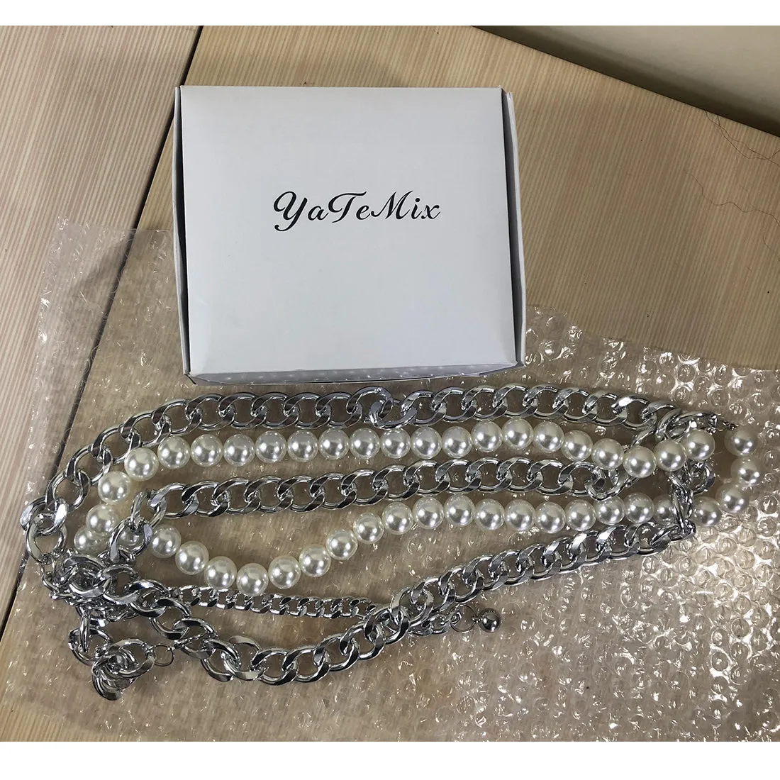 YaTeMix Pearl Waist Chain Matching Suit Shirt Dress for Women Girls Simulated Imitation Pearl Body Chain