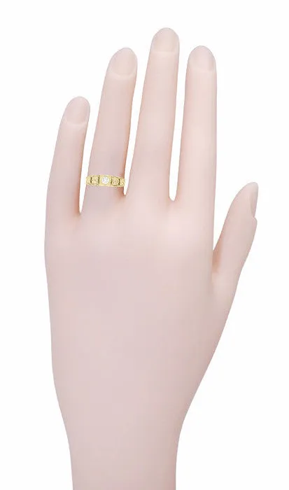 Yellow Gold Art Deco Engraved Tiered Filigree Diamond Engagement Ring - 14K or 18K