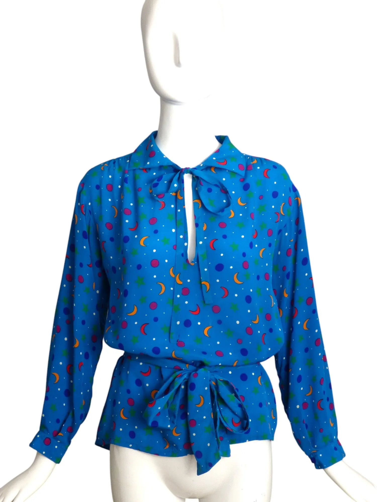 YVES SAINT LAURENT- 1980s Silk Print Blouse, Size-8